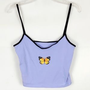 Butterfly Cropped Tank Top Womens M Summer Party Coquette Feminine Casual Crop